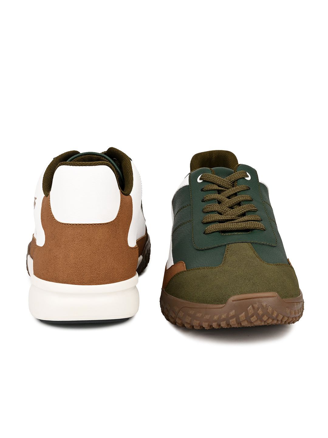White and Tan Casual Lightweight Lace-Up Sneakers