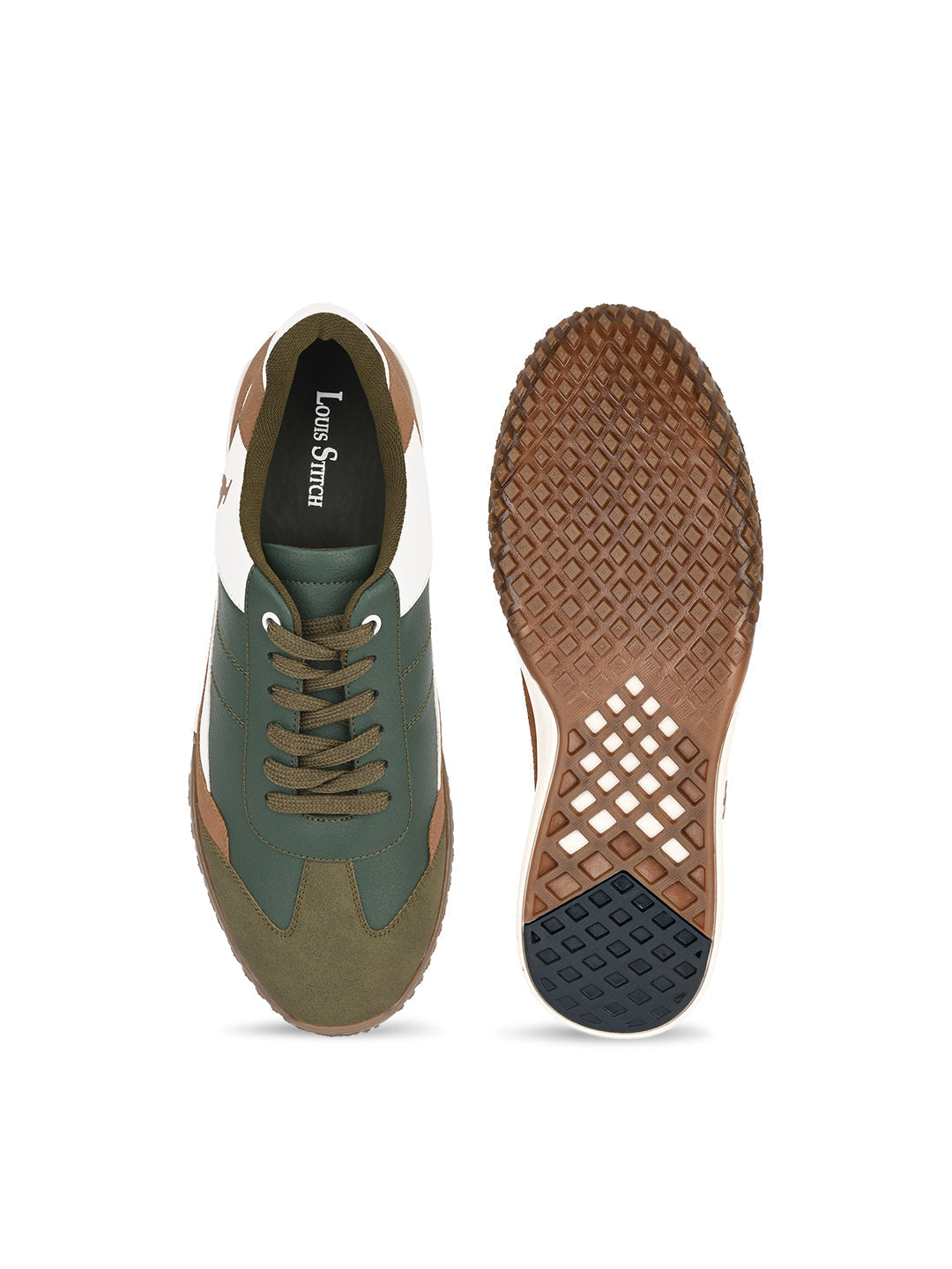 White and Tan Casual Lightweight Lace-Up Sneakers