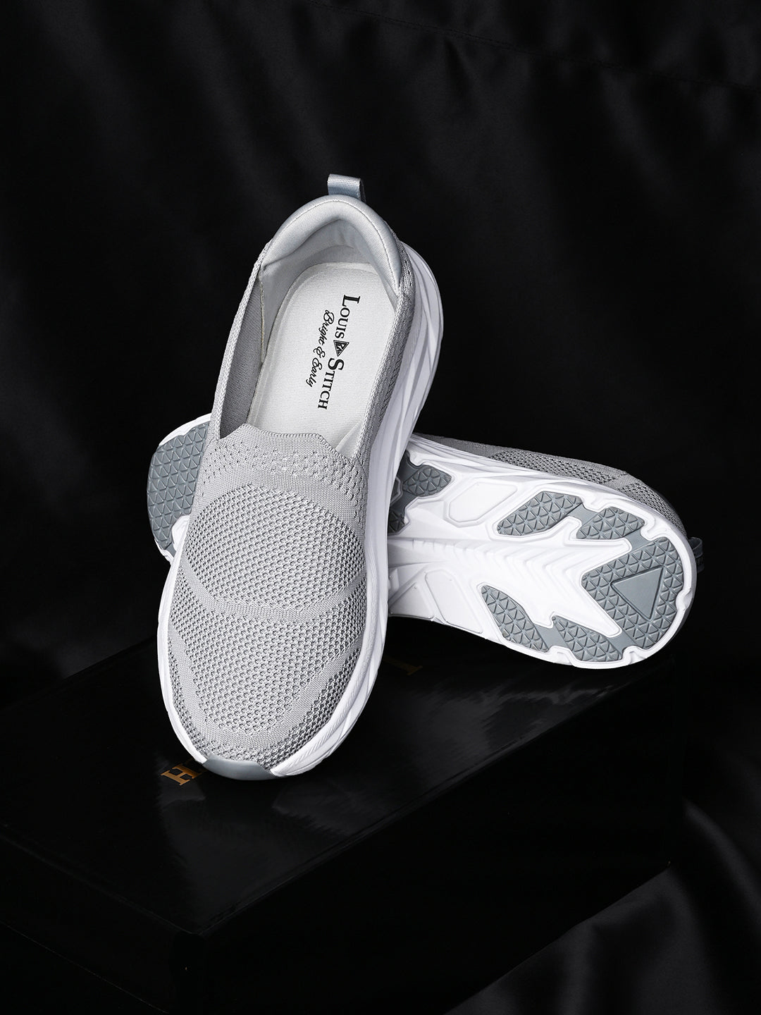 Grey Flyknit Slip-On Sneakers For Men