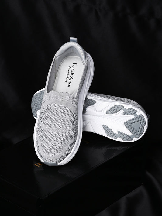 Grey Flyknit Slip-On Sneakers For Men