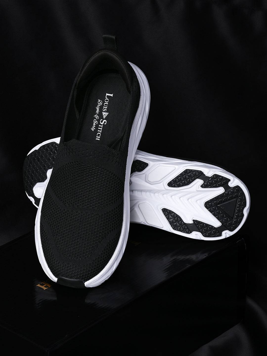 Black Flyknit Slip-On Sneakers For Men