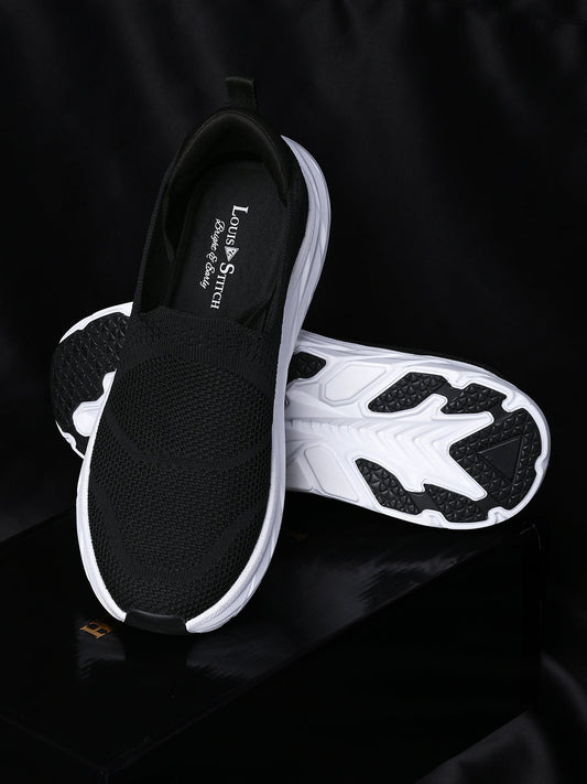 Black Flyknit Slip-On Sneakers For Men