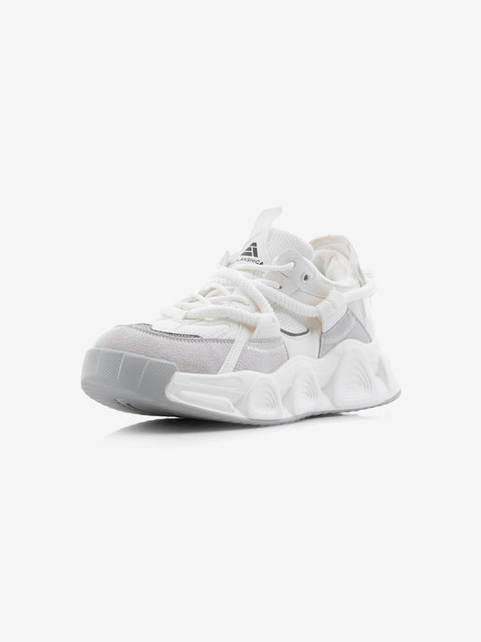 Balanshica Urban Leaf White High Heel Unisex Chunky Sole Sneakers