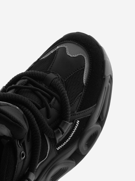 Balanshica Urban Leaf Black High Heel Unisex Chunky Sole Sneakers
