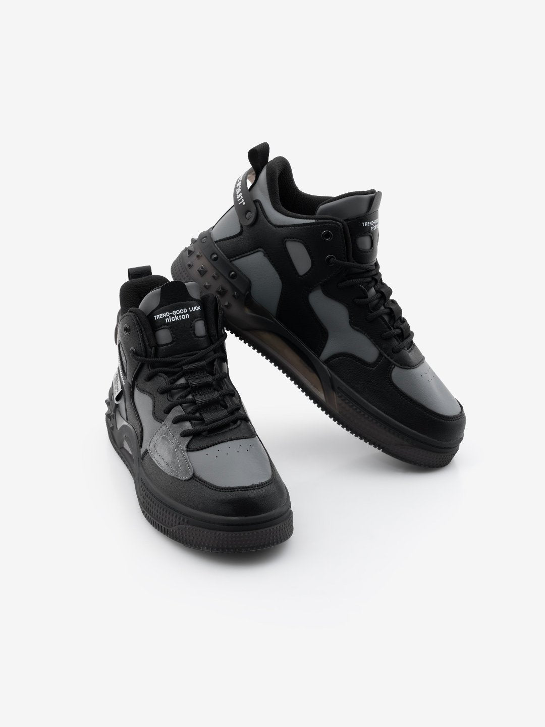 Droid 1.2 Black & Grey Mid-Top Stylish Flat Sole Premium Sneakers